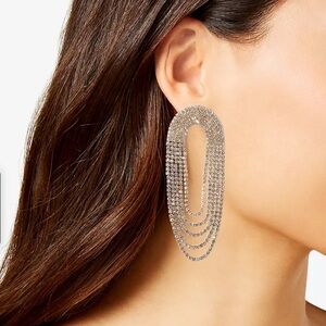 INC Gold Tone Rhinestone Cubic Zirconia Chain Loop Statement Earrings
